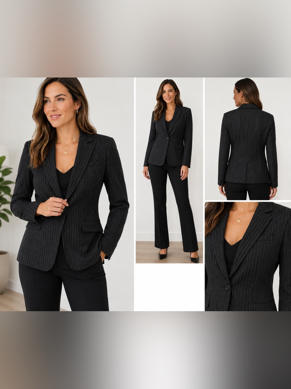 Banana Republic Women’s Size 4 Black Charcoal Pinstripe Blazer Jacket
